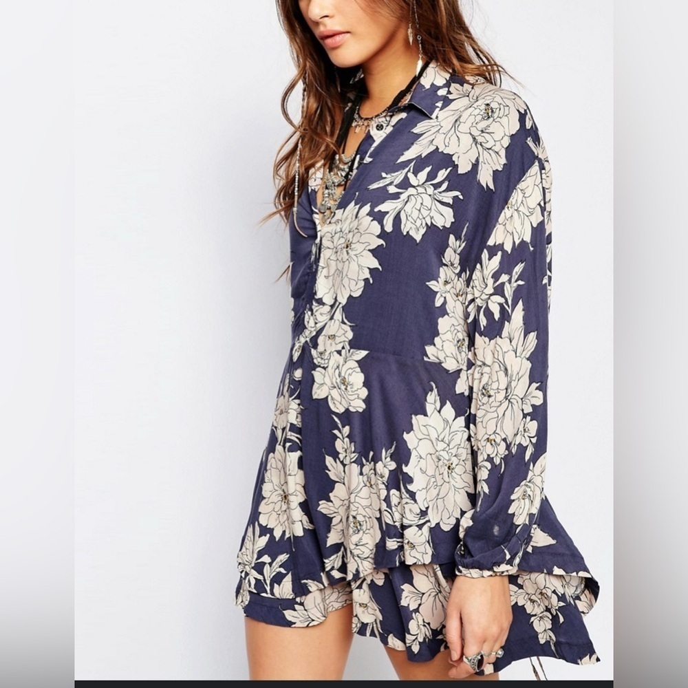 Free People Blue Floral Shake It Mini Dress Size Xs.